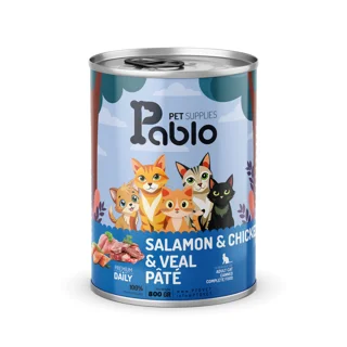 کنسرو گربه پابلو طعم مرغ، سالمون و گوشت گاو 430 گرم